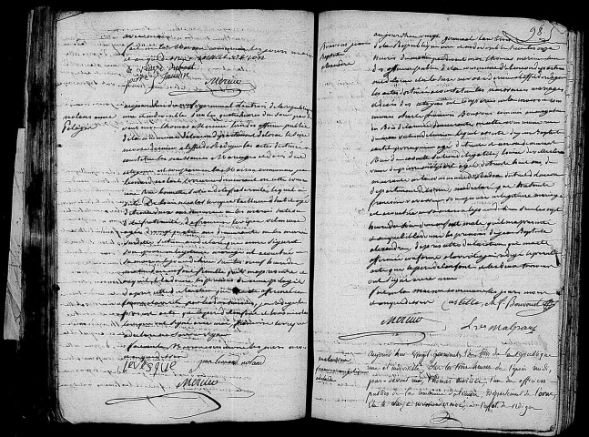 Acte de naissance de FAUDIN Jean Marie (6 avril 1795),acte de naissance de NOLAND Anne Pélagie (7 avril 1795),acte de naissance de BONVOUST Jean Baptiste Alexandre (8 avril 1795),acte de naissance de MALASSIS Françoise Angélique Adélaïde (9 avril 1795).