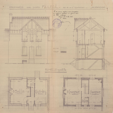 permis de construire n°20, Modification d'une maison d'habitation Rue Lhotellier Alençon, (date de décision : 1936), (auteur du projet, architecte : MERCIER Robert).