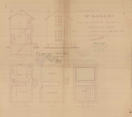 permis de construire n°17, Construction d'une maison d'habitation Rue Verdun Alençon, (date de décision : 1933), (auteur du projet, architecte : HENRIET (entrepreneur)).