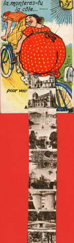 Alençon (Orne), "La monteras-tu la côte pour voir Alençon", carte postale humoristique à système couleur, Artaud père et fils, éditeur, Nantes, éditions Gaby,sd, (14x9), AMA.