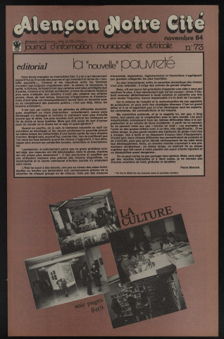 Alençon Notre Cité, journal d'information municipale et districale n°73 (novembre 1984).