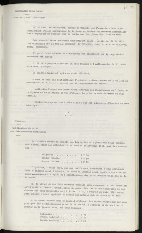 Itinéraire de la Rance, vœu du Conseil Municipal. Modification des tarifs des bains-douches municipaux.