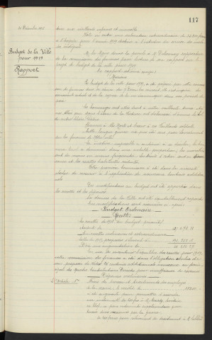 Hospice d'Alençon, assistance obligatoire aux vieillards, infirmes et incurables, fixation du nombre de lits affecté à ce service. Budget de la ville pour 1919, rapport