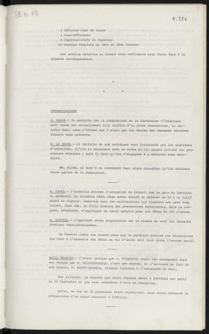 Personnel, service incendie, modification des effectifs. Révision de la composition de la commission d'urbanisme. Prix de la location du matériel. Voyage de Mr TOUSSAINT à Koutiala, erreur d'accompagnateur Mr NATIE-DEMBELE au lieu de SEIDOUDEMBELE.