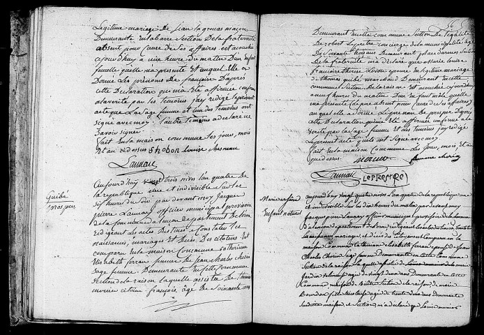 Acte de naissance de LAGROUAS Françoise (11 janvier 1796),acte de naissance de GUIBE Prosper (13 janvier 1796),acte de naissance de MERCIER Marie Arsène enfant naturel (14 janvier 1796).