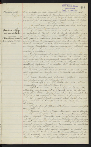 Lycée d'Alençon, frais d'études des classes enfantine et primaire, demande de remise de frais d'études. Assistance obligatoire aux vieillards, admissions nouvelles et mutations diverses