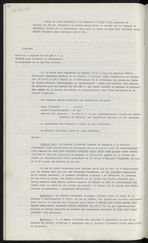 Centre Hospitalier, cession à l'État de 310m de terrain à Gandelain, ferme de la Havoudière, avis du conseil. Finances, garantie d'emprunt de 574 380 F à la SEMINOR pour parfaire le financement du programme de la rue Poulies.