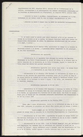 P.M.E, nouveau plan financier. Curage de la Briante du Boulevard Colbert à la Sarthe, réponses des délibérations.