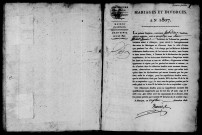 Registre des actes de mariage et divorce (1807).
