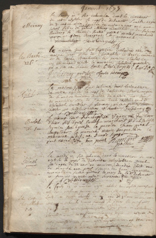 Paroisse Notre-Dame, registre des baptêmes, mariages et inhumations (16 janvier 1695-20 janvier 1696).