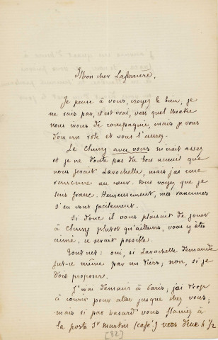 Lettre autographe signée de l'écrivain Alfred Edouard Touroude à l'acteur Adolphe Laferrière (sd).