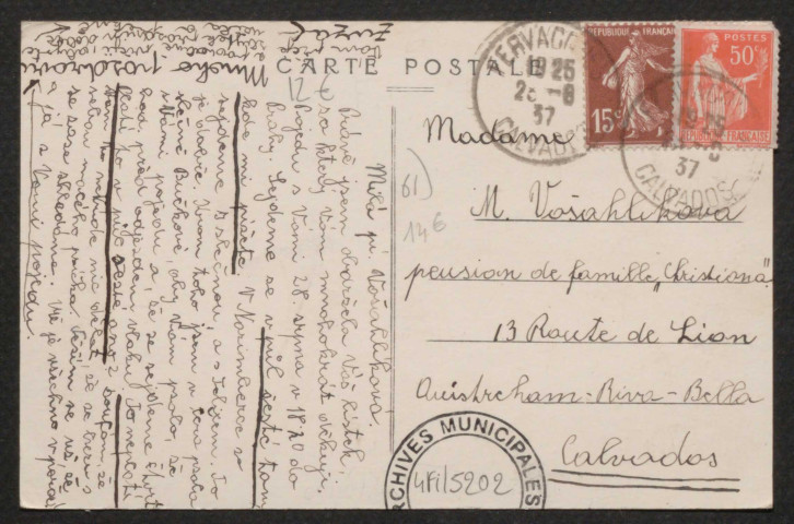 Colombiers (Orne), le dépôt des évacués au Haras du Buff, carte postale semi-moderne noir et blanc, photo Mathès, Alençon, (Date d'utilisation : 20 août 1937), (14x9), acquisition 2020, AMA.