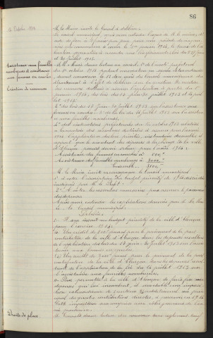 Assistance aux femmes en couches, lois des 17 juin et 30 juillet 1913 : Fixation du taux de l'allocation journalière. Assistance aux familles nombreuses et assistance aux femmes en couches : Création de ressources. Droits de place, révision du règlement tarif : Rapport