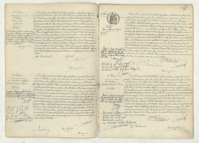 Acte de naissance de NEDELEC Charles Jules enfant naturel (16 février 1908),acte de naissance de DE COINTET DE FILLAIN Bernard Georges René (16 février 1908),acte de naissance de SEILLERY Henri Eugène Joseph (19 février 1908),acte de naissance de LE CALONNEC Thérèse Léontine Marie (20 février 1908).