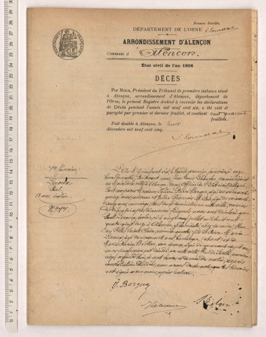 Registre des actes de décès.