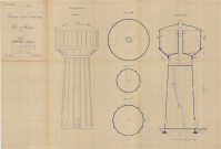 Construction d'un château d'eau de 300m3, ensemble : élévation, coupes coupes, plans(Larbanet, éch : 1/200, plan n°24, 28 mai 1936).