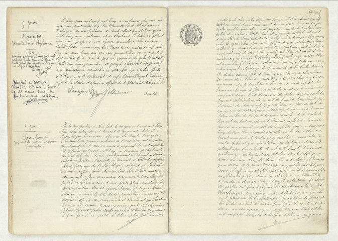 Acte de naissance de DARAGON Henriette Louise Stéphanie (5 juin 1913).transcription du jugement de désaveu de paternité de André Emile CLEN LOUVET (6 juin 1913).Transcription du jugement de désaveu de paternité de André Emile CLEN LOUVET (6 juin 1913).
