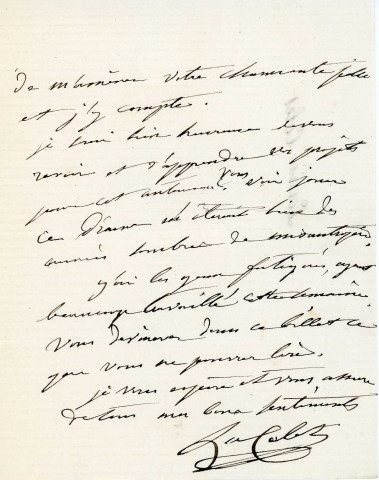 Lettre autographe signée de la femme de lettres Louise Colet au comédien Louis Fortuné Adolphe Laferrière [1873].