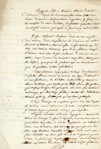 Aménagement d'un barrage à proximité de la fontaine Grénette et de l'abreuvoir pour les bestiaux dans le quartier de Courteille, projet de construction : rapport (1816)