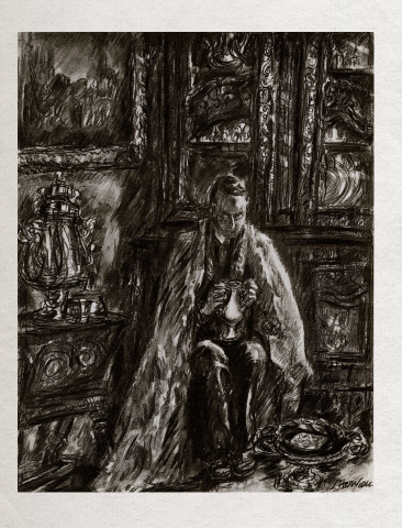 Charles Baudelaire, Louise Hervieu, poèmes avec Suite complète et illustrations inédites tirées sur Malacca (pour les 40 premiers volumes) 1946, édition limitée numérotée 16 /300, Paris, Prétextes, Rue des Saint-Pères, 105p, (30x24cm) avec étui, papier vélin blanc de Lana. In-4 en feuilles sous couverture rempliée pleinement illustrée, coffret cartonné avec stries blanches et titre en rouge sur le dos; titre en blanc sur le premier plat orné également de stries blanches (boitage d'éditeur).Boitage: Frottements, usure d'usage (sans gravité) sur coins, mors un peu fendus (sans gravité), boitage un peu sali par l'usage (sans gravité). Broché: Frottements d'usage légers sans conséquence. Intérieur correct titre en rouge et noir . Complet de la suite sur Malacca (19 gravures) à laquelle on a joint 4 tirages originaux non retenus. 4 Dessins inédits qui n'ont pas été retenus dans l'édition commercialisée.