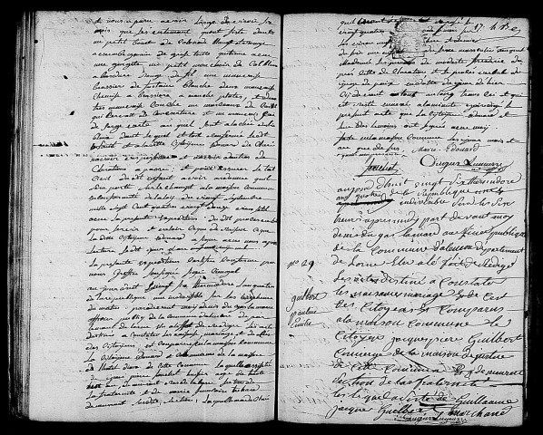 Acte de naissance de Modeste Frédéric enfant trouvé (11 août 1796),acte de naissance de GUILBERT Pauline Amélie (13 août 1796).