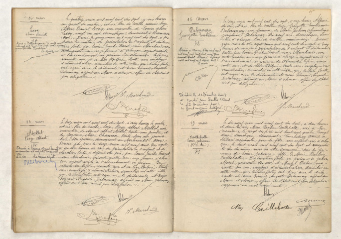 Acte de naissance de LECOQ Adrien Daniel (14 mars 1917), Acte de naissance de MALLET Roger Albert (16 mars 1917), Acte de naissance de DELAUNAY Georgette Emilienne (16 mars 1917, Reconnaissance de CAILLEBOTTE Louise Julienne (19 mars 1917).