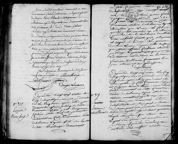 Acte de naissance de LINDET Joseph Auguste (17 mars 1797),acte de naissance de LECONTE Marie Louise (19 mars 1797),acte de naissance de SOURCIN Antoine Thomas (18 mars 1797).