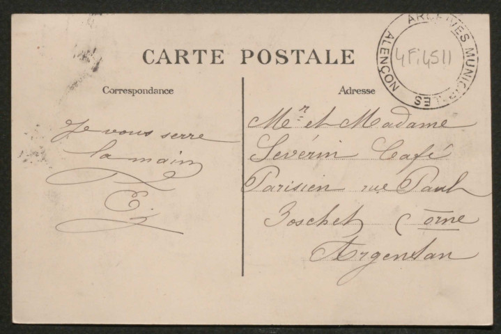 Alençon (Orne), Fêtes de l'inauguration de l'Hôtel des Postes, Festival, Place d'Armes, Morceau d'ensemble, carte postale ancienne noir et blanc n°2, A.M.F. éditeur, (Date cliche : 24 septembre 1911) (Date d'utilisation :), (14x9),AMA.
