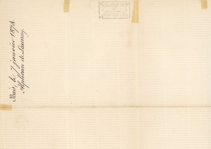 Lettre autographe signée de l'écrivain Alphonse de Launay à l'acteur Louis Delaferrière (7 janvier 1874).