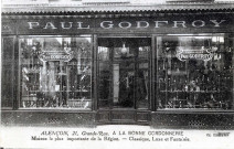 Alençon (Orne), devanture "A la Bonne Cordonnerie", magasin de chaussures Paul Godfroy, a la bonne cordonnerie, 21 Grande Rue, carte postale ancienne noir et blanc, cliché Chabrier, Levy fils et Cie PARIS, (Date d'utilisation : 23 novembre 1921), (14x9), AMA.
