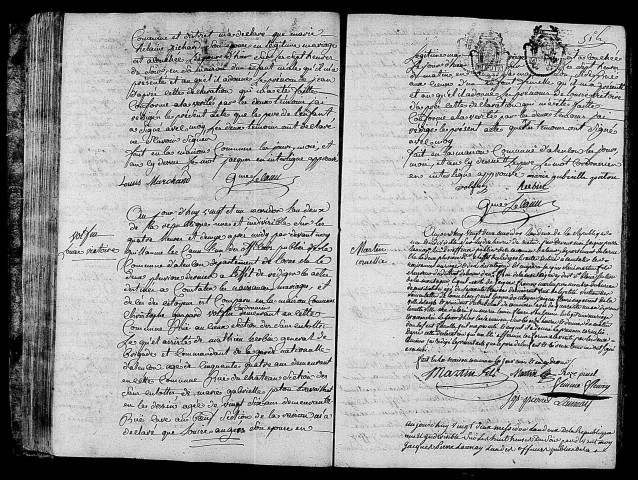 Acte de naissance de MARCHAND Jean (7 juillet 1794),acte de naissance de VOTFIN Louise Victoire (8 juillet 1794),acte de naissance de MARTIN Cornellie (9 juillet 1794),acte de naissance de BRUNET Joseph Benjamin enfant naturel (10 juillet 1794).