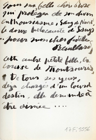 Photographie originale représentant Louise Hervieu enfant assise sur une bergère, dédicacée au dos (NB, 16,5x11,5cm), reproduite en frontispice de l'ouvrage "Montsouris".