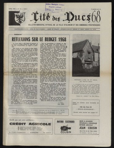 Cité des Ducs, bulletin municipal officiel de la Ville d'Alençon et des communes périphériques n°12 (avril 1968).