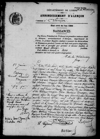 Registre des actes de naissance et adoption.