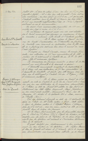 Distribution d'eau, fourniture d'eau aux casernes, convention avec l'autorité Ministérielle, rapport. Assemblée du Faubourg de Courteille, demande de subvention. Hospice d'Alençon, legs de Mlle Marguerite , Marie Joséphine LEFEVRE : Avis du conseil