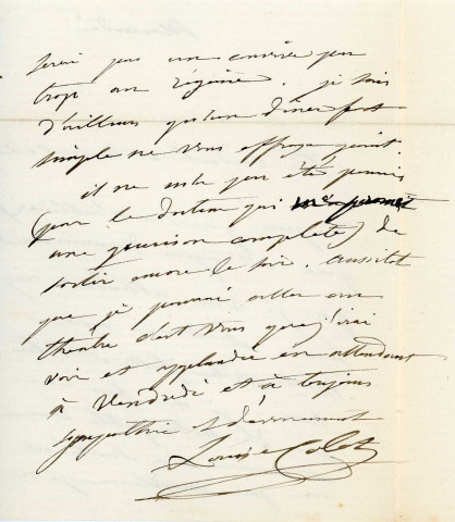 Lettre autographe signée de la femme de lettres Louise Colet sur ses œuvres dramatiques au comédien Louis Fortuné Adolphe Laferrière [1873].