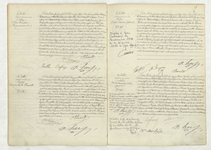 Reconnaissance de ONFRAY Alice Fernande (9 juillet 1909),acte de naissance de BEAURY Simonne Louise Henriette (11 juillet 1909),acte de naissance de FORTIN Juliette Blandine Gabrielle (11 juillet 1909),acte de naissance de CASTELIN Denise Augustine Alice enfant naturel (14 juillet 1909)