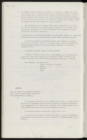 Legs PIGEARD, désignation des membres de la commission d'attribution. Location pour les besoins du service des cantines d'une parcelle située dans l'emprise du parc départemental de matériel.