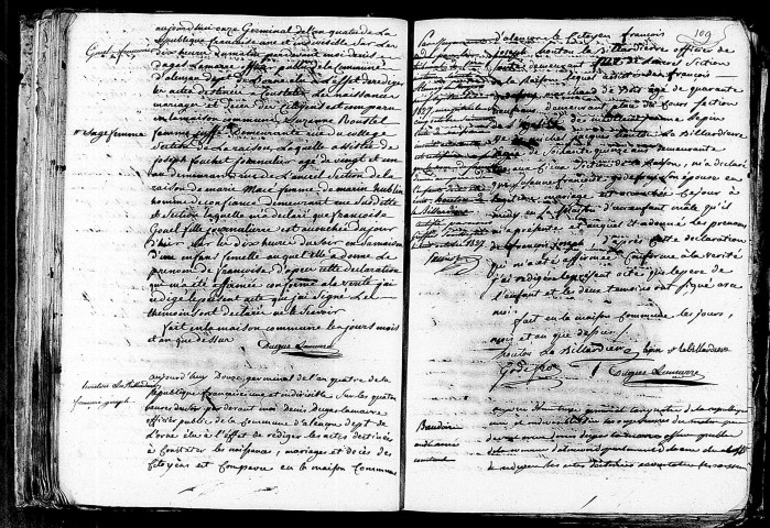 Acte de naissance de GOUEL Françoise enfant naturel (30 mars 1796),acte de naissance de HOUTOU LA BILLARDIERE François Joseph (1er avril 1796),acte de naissance de BEAUDOIRE André René Constant (30 mars 1796).
