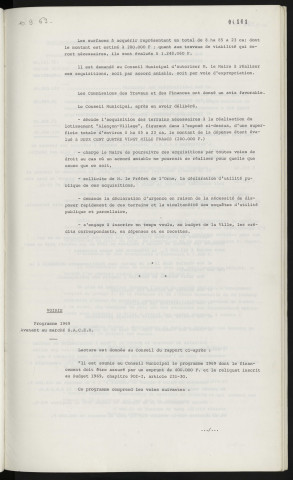 Lotissement Alençon Village, acquisition de terrains. Voirie, programme 1969, avenant au marché S.A.C.E.R.