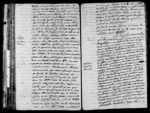 Acte de naissance de COUDER Antoine René (24 décembre 1793),acte de naissance de GONDOIN Elisabeth Henriette (24 décembre 1793).