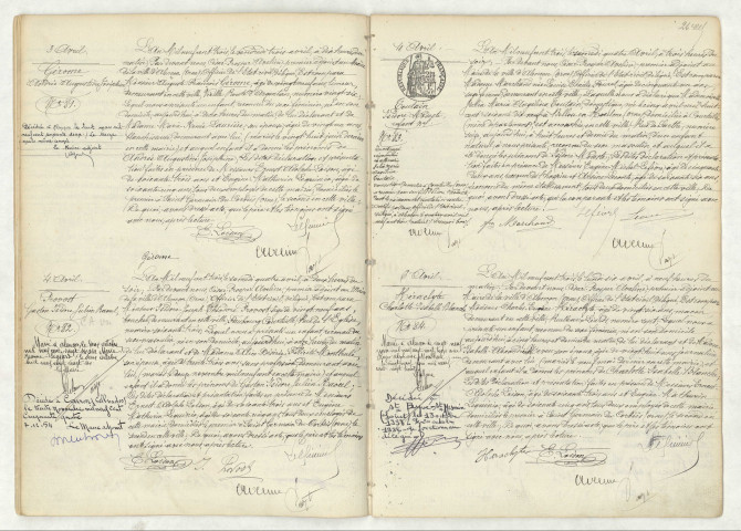 Acte de naissance de GEROME Andrée Augustine Joséphine (3 avril 1903),PROVOST Gaston Isidore Julien Raoul (4 avril 1903),TOUTAIN Isidore Modeste (4 avril 1903),HÉRACLYTE Charlotte Isabelle Blanche (6 avril 1903).