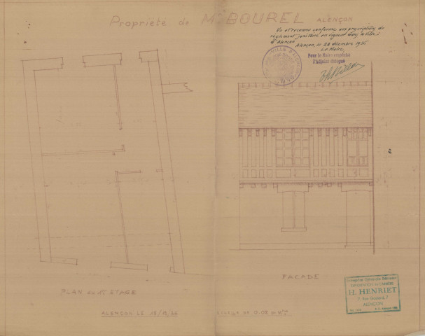 permis de construire n°44, Surélévation d'une maison d'habitation Rue Fromentin Alençon, (date de décision : 1936), (auteur du projet, architecte : HENRIET (entrepreneur)).