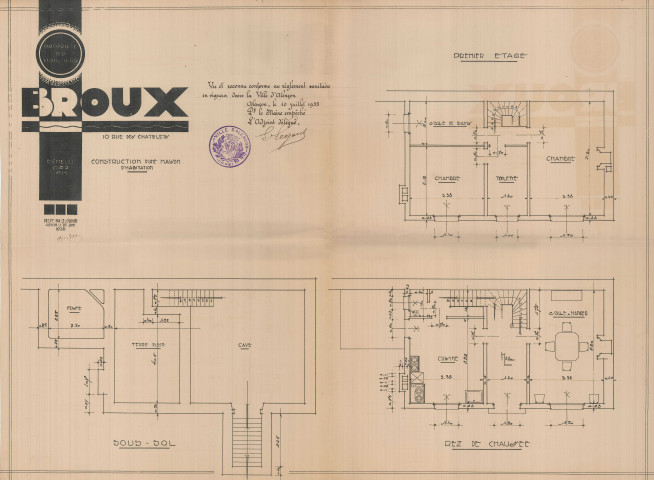 permis de construire n°13, Construction d'une maison d'habitation Rue Châtelets Alençon, (date de décision : 1933).