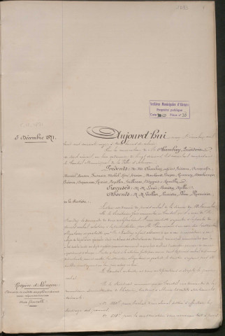 Registre des délibérations du conseil municipal (05 décembre 1871 - 08 février 1873)