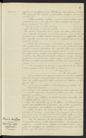 Budget de 1916, vote de crédits supplémentaires. Frais de chauffage, établissements communaux, des écoles et des corps de garde, vote de crédit supplémentaire