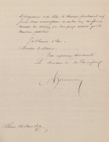 L'entrée d'Henri IV à Alençon en 1589 (17-18 avril 1870), fêtes de bienfaisance, organisation : correspondance, récépissé , contrat d'assurance, avenant, mémoires, devis, itinéraire, souscriptions,liste des personnages, état des costumes et accessoires.