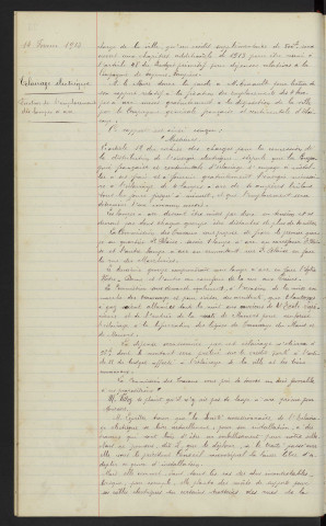 Sapeur-pompiers, vente et achat de pompes à incendie. Eclairage électrique, fixation de l'emplacement des lampes à arc