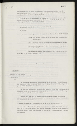 Locations Cité du Repos, fixation du montant du loyer mensuel et des charges. Locations, immeuble 42 rue Cazault, fixation de l'indemnité mensuelle d'occupation.