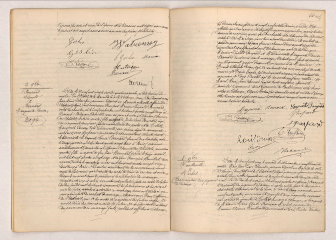 Acte de mariage de GESLAIN Désiré Charles Auguste et WATREMEZ Constance Victorine Camélia (3 novembre 1905), acte de mariage de POUPARD Léopold et BERNARD Marguerite Louis (4 novembre 1905), transcription de jugement de divorce de HAULLEVILLE Amour et MICHEL Marie Anne Françoise (8 novembre 1905).